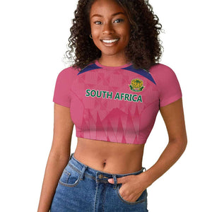 South Africa Cricket Custom Raglan Cropped T shirt African King Proteas Pink