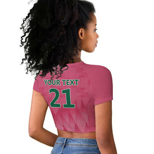 South Africa Cricket Custom Raglan Cropped T shirt African King Proteas Pink