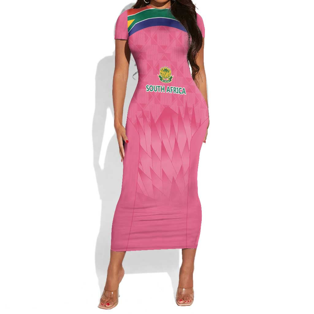 South Africa Cricket Custom Short Sleeve Bodycon Dress African King Proteas Pink