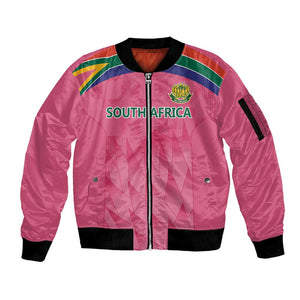 South Africa Cricket Custom Sleeve Zip Bomber Jacket African King Proteas Pink