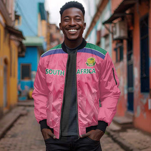 South Africa Cricket Custom Sleeve Zip Bomber Jacket African King Proteas Pink