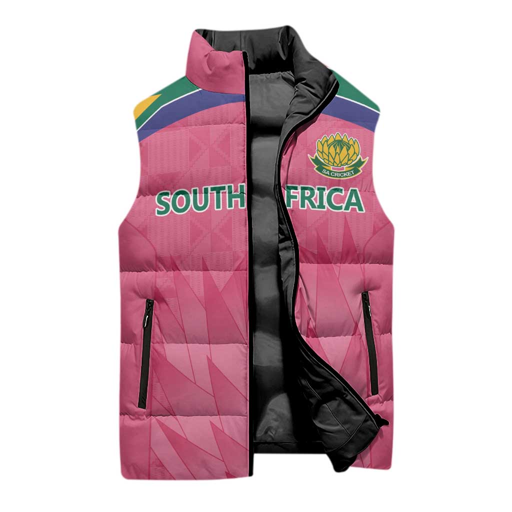 South Africa Cricket Custom Sleeveless Puffer Jacket African King Proteas Pink