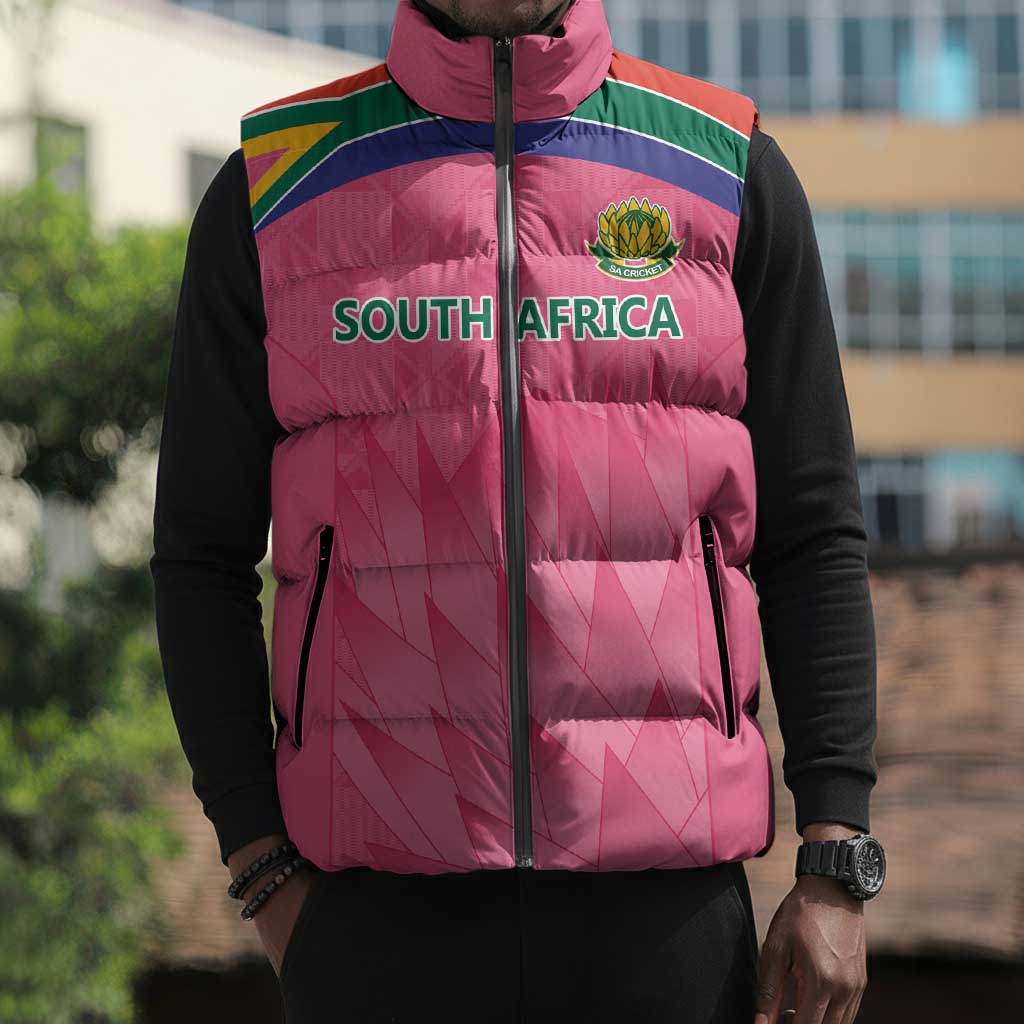 South Africa Cricket Custom Sleeveless Puffer Jacket African King Proteas Pink