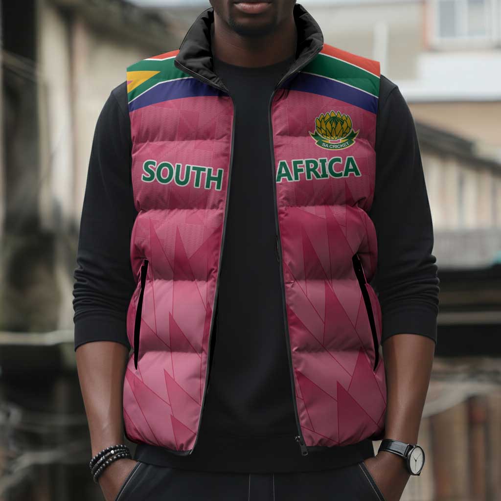 South Africa Cricket Custom Sleeveless Puffer Jacket African King Proteas Pink