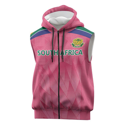 South Africa Cricket Custom Sleeveless Zip Hoodie African King Proteas Pink - African Pride