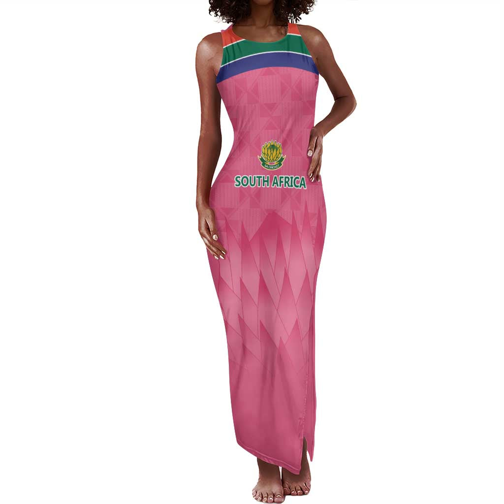 South Africa Cricket Custom Tank Maxi Dress African King Proteas Pink