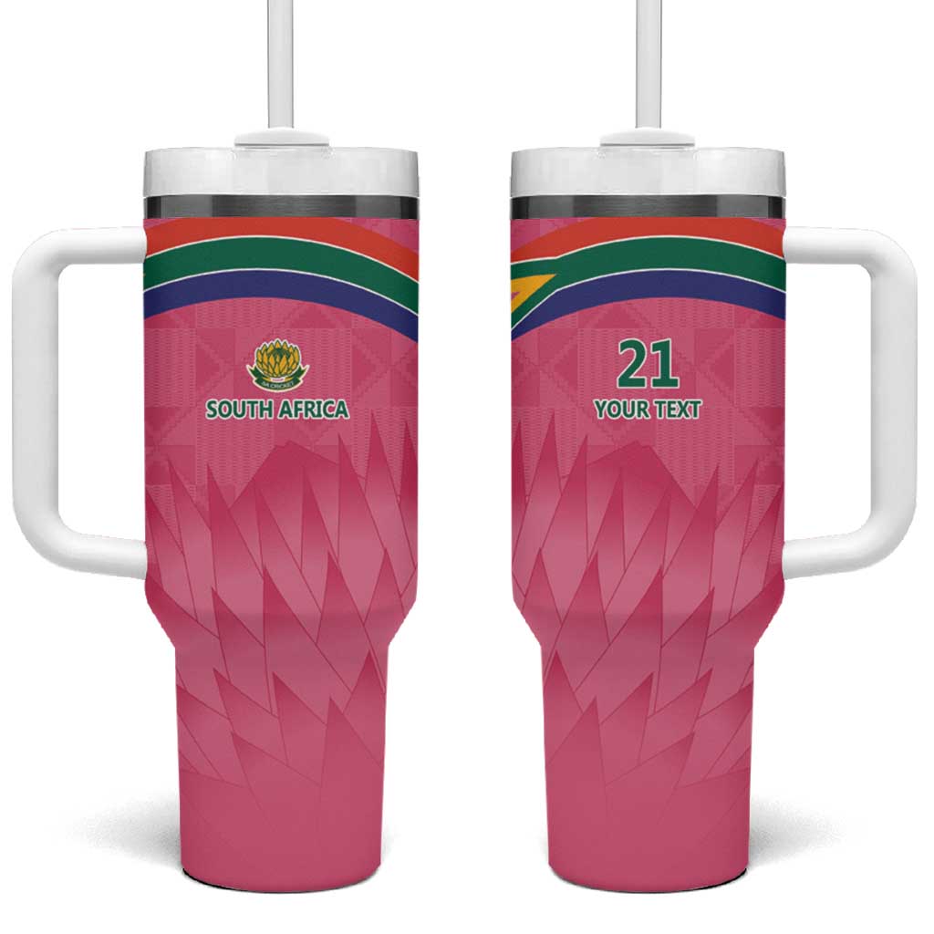 South Africa Cricket Custom Tumbler With Handle African King Proteas Pink