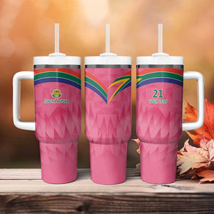 South Africa Cricket Custom Tumbler With Handle African King Proteas Pink