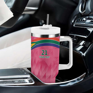 South Africa Cricket Custom Tumbler With Handle African King Proteas Pink