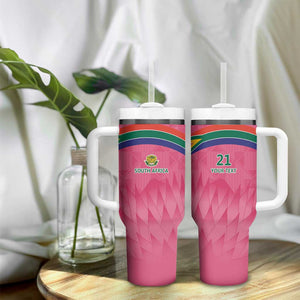 South Africa Cricket Custom Tumbler With Handle African King Proteas Pink