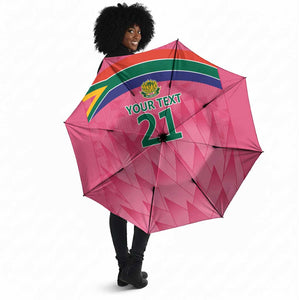 South Africa Cricket Custom Umbrella African King Proteas Pink