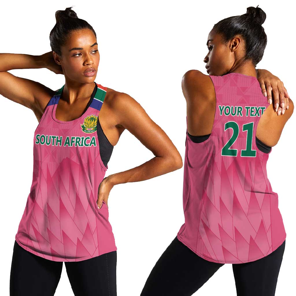 South Africa Cricket Custom Women Racerback Tank African King Proteas Pink