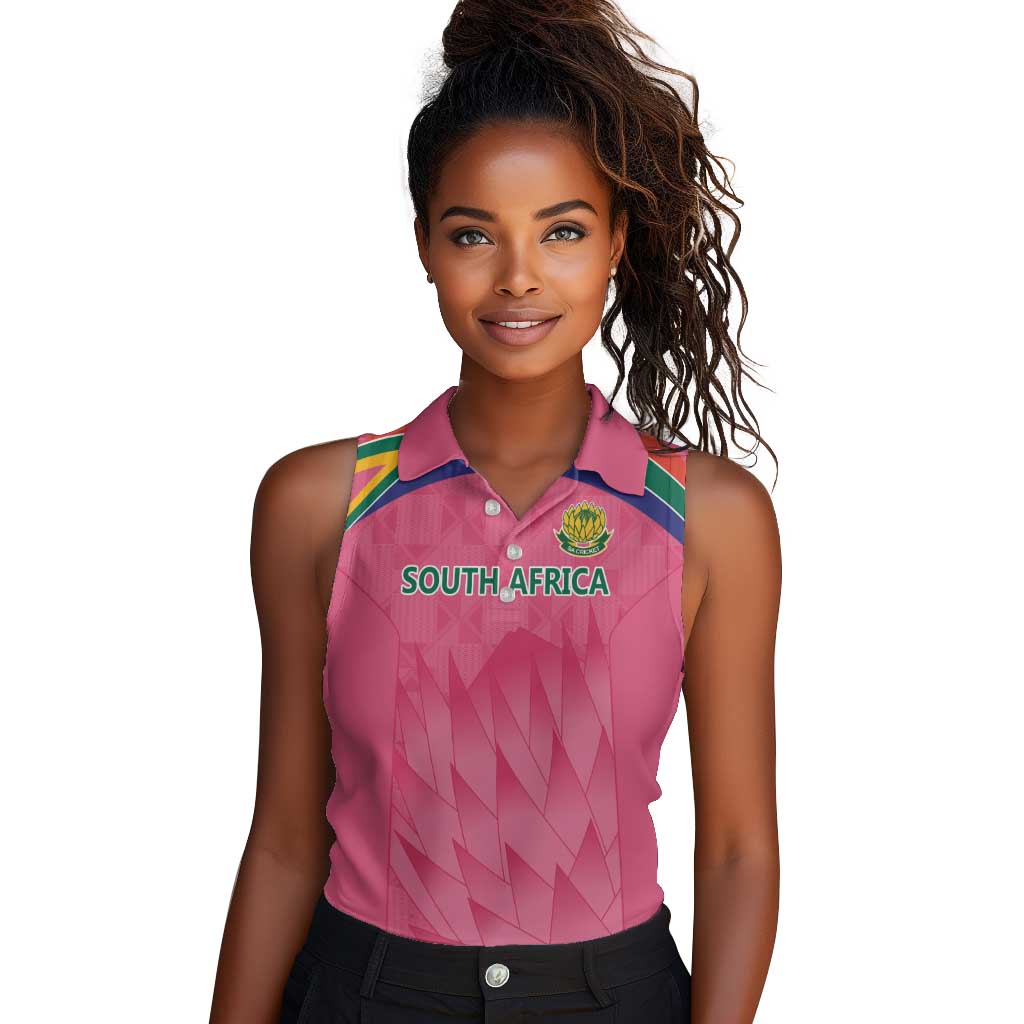 South Africa Cricket Custom Women Sleeveless Polo Shirt African King Proteas Pink