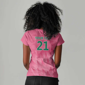 South Africa Cricket Custom Women V-Neck T-Shirt African King Proteas Pink