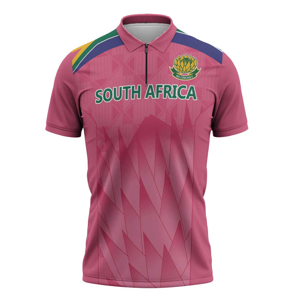 South Africa Cricket Custom Zipper Polo Shirt African King Proteas Pink
