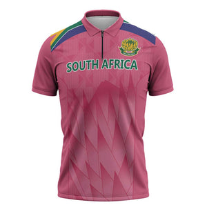 South Africa Cricket Custom Zipper Polo Shirt African King Proteas Pink