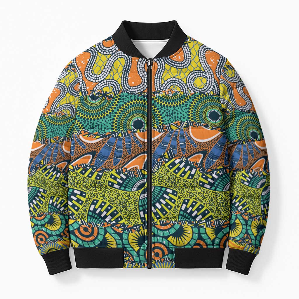 Africa Tribal Mixed Pattern Bomber Puffer Jacket