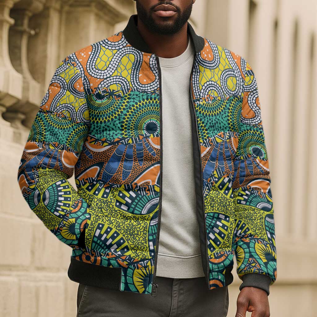 Africa Tribal Mixed Pattern Bomber Puffer Jacket