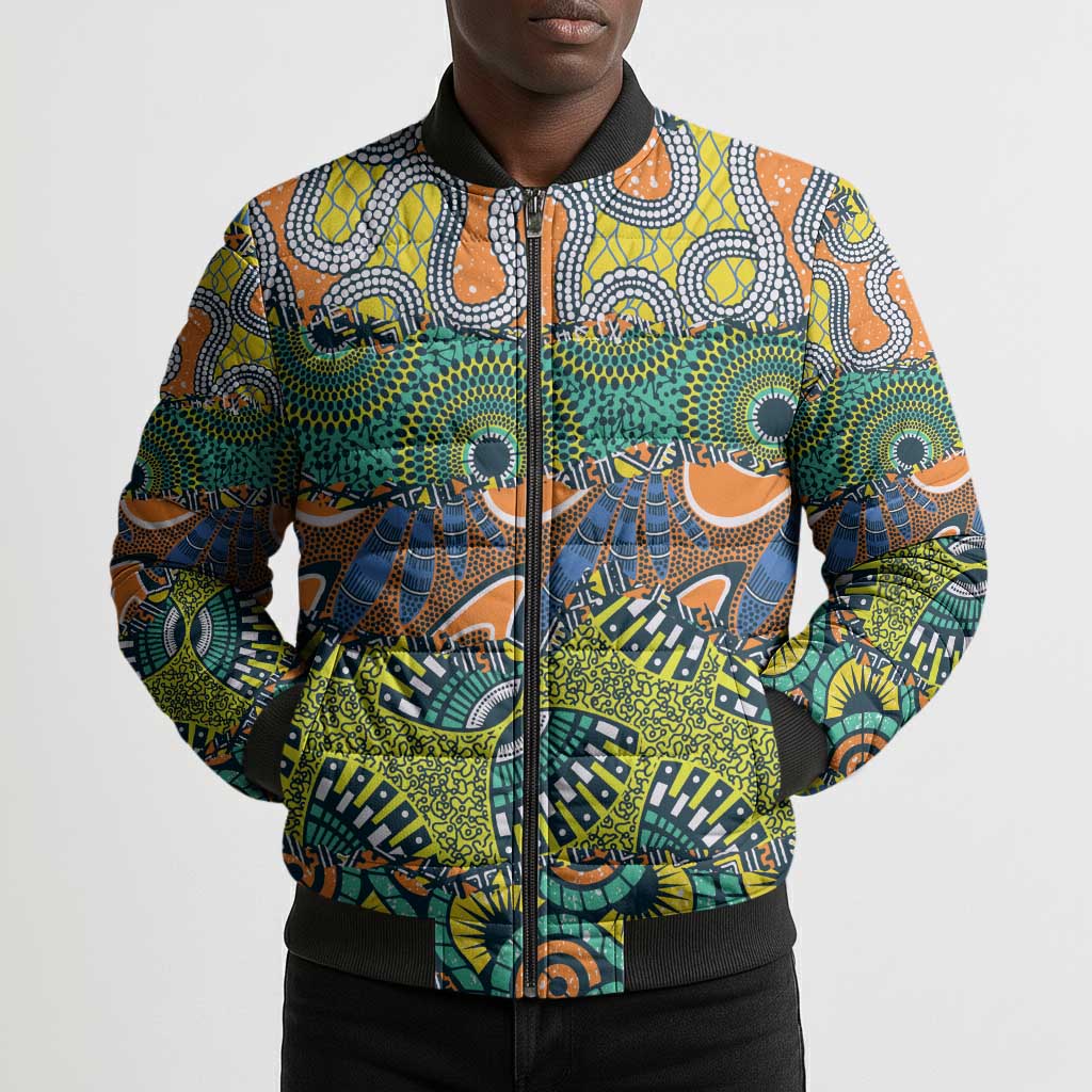 Africa Tribal Mixed Pattern Bomber Puffer Jacket
