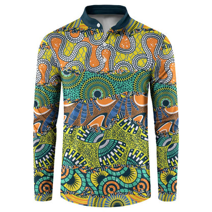 Africa Tribal Mixed Pattern Button Sweatshirt