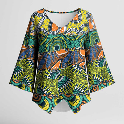 Africa Tribal Mixed Pattern Kimono Sleeve Blouse