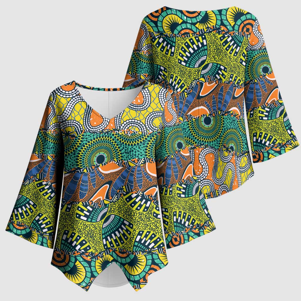 Africa Tribal Mixed Pattern Kimono Sleeve Blouse
