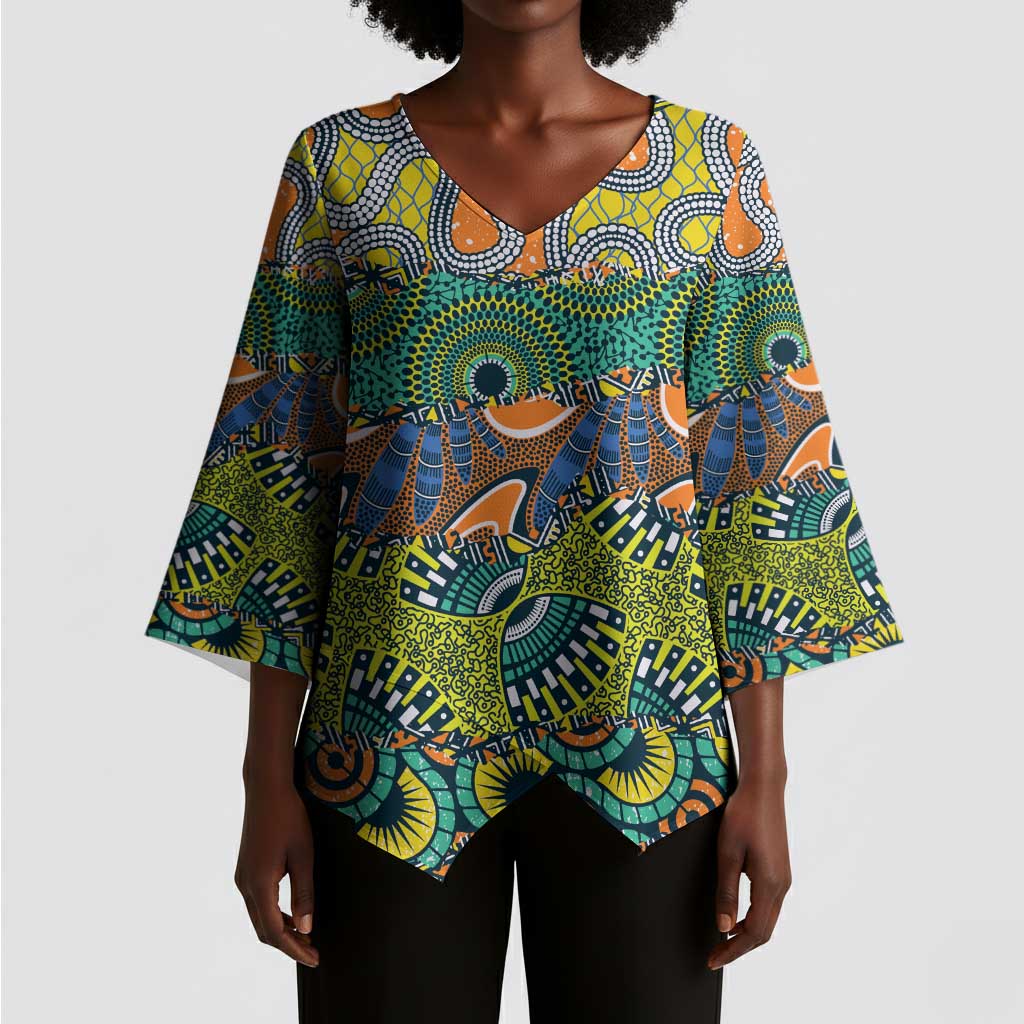 Africa Tribal Mixed Pattern Kimono Sleeve Blouse