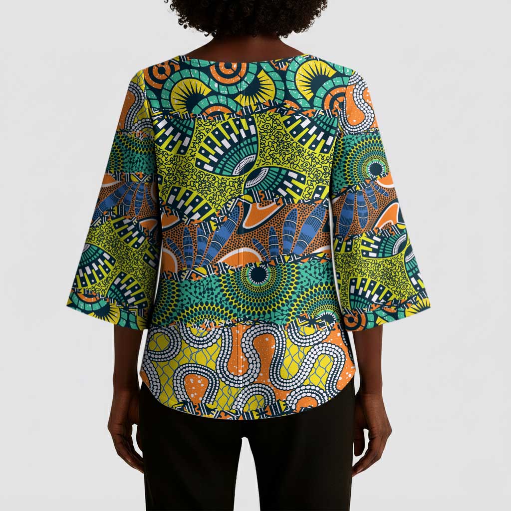 Africa Tribal Mixed Pattern Kimono Sleeve Blouse