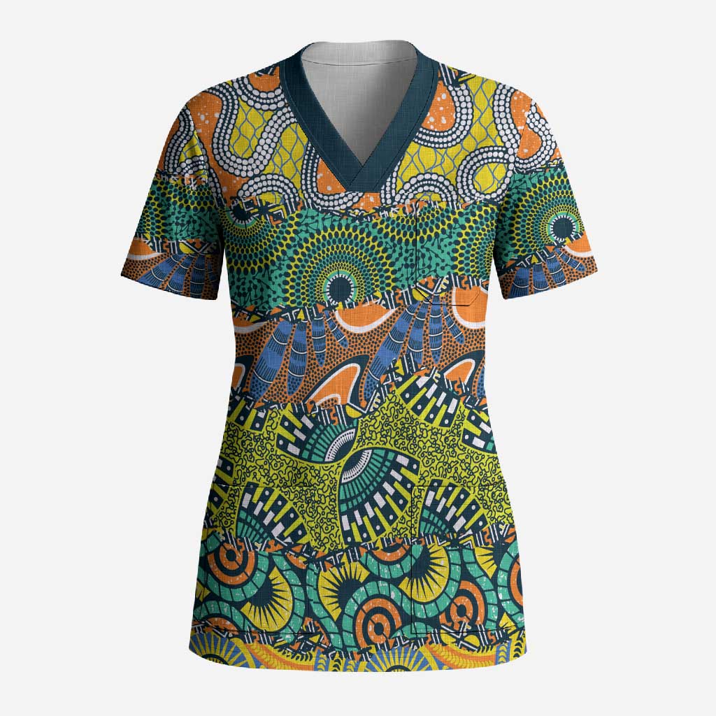 Africa Tribal Mixed Pattern Scrub Top