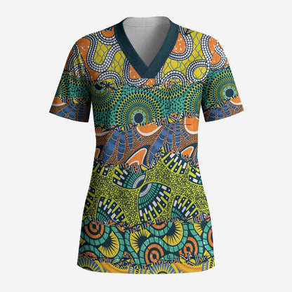 Africa Tribal Mixed Pattern Scrub Top