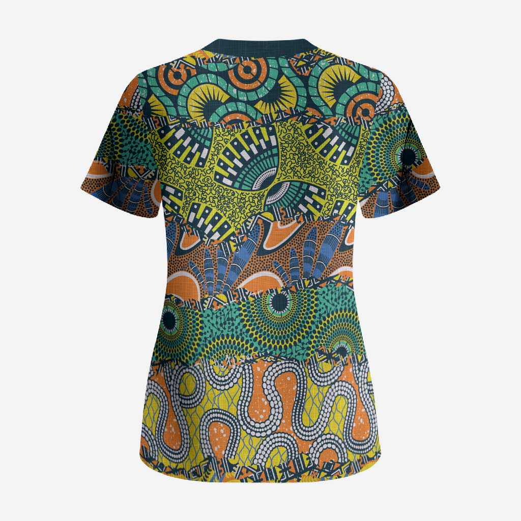 Africa Tribal Mixed Pattern Scrub Top