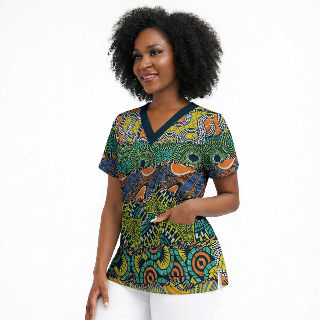 Africa Tribal Mixed Pattern Scrub Top