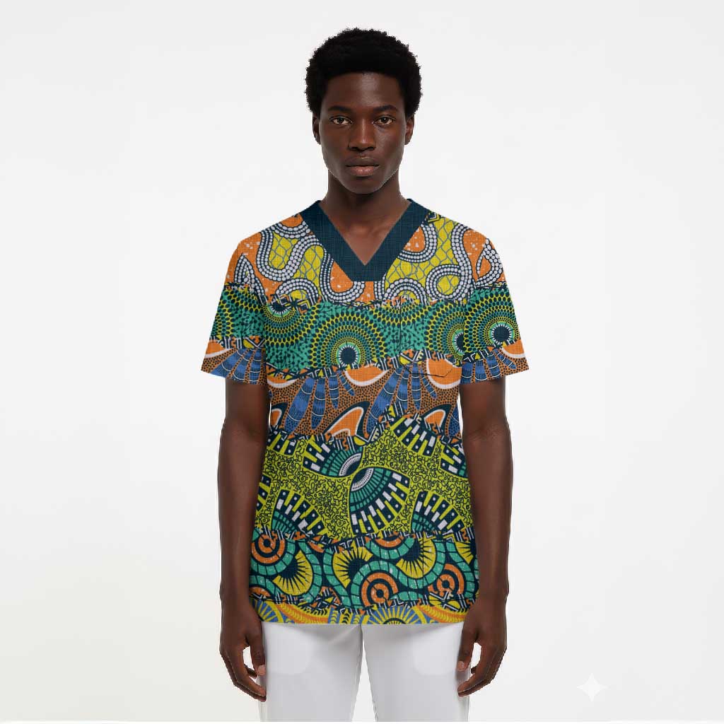 Africa Tribal Mixed Pattern Scrub Top