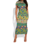 Africa Tribal Mixed Pattern Short Sleeve Bodycon Dress - African Pride