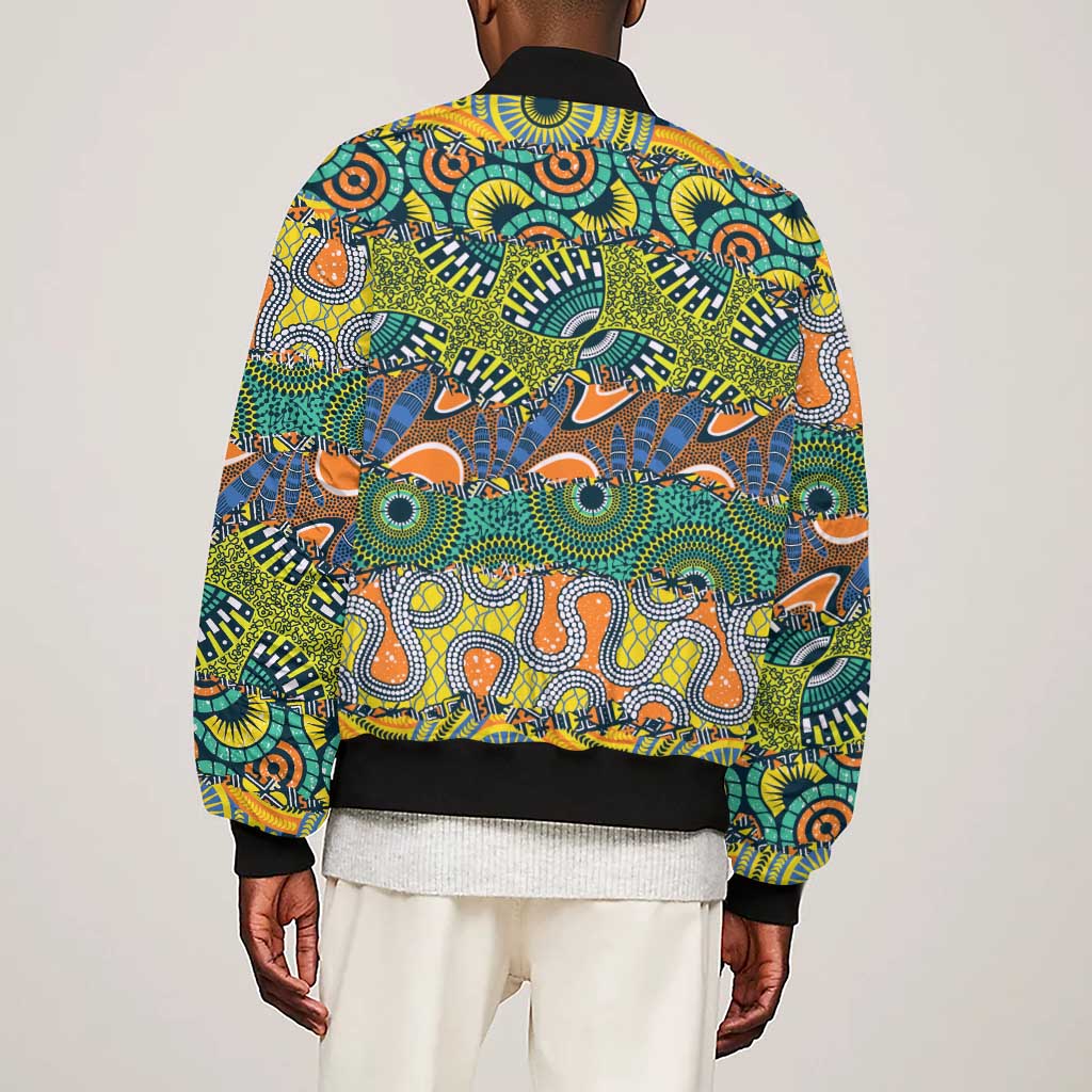 Africa Tribal Mixed Pattern Sleeve Zip Bomber Jacket - African Pride