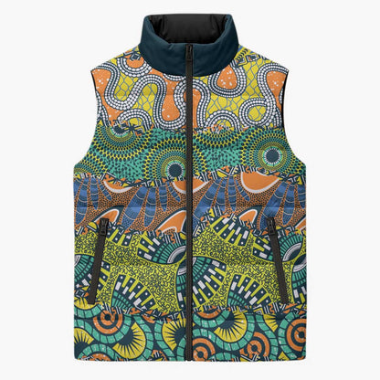Africa Tribal Mixed Pattern Sleeveless Puffer Jacket