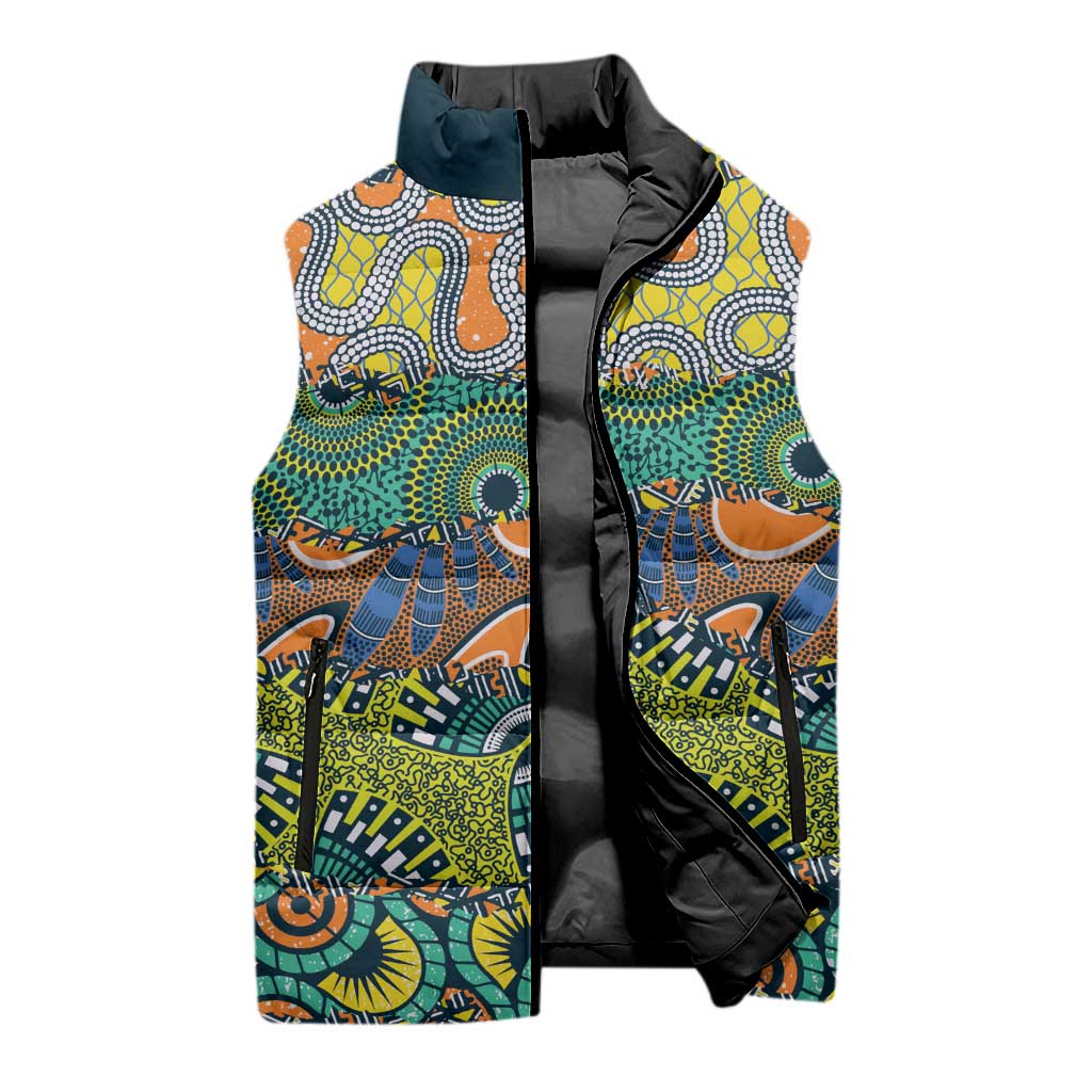 Africa Tribal Mixed Pattern Sleeveless Puffer Jacket