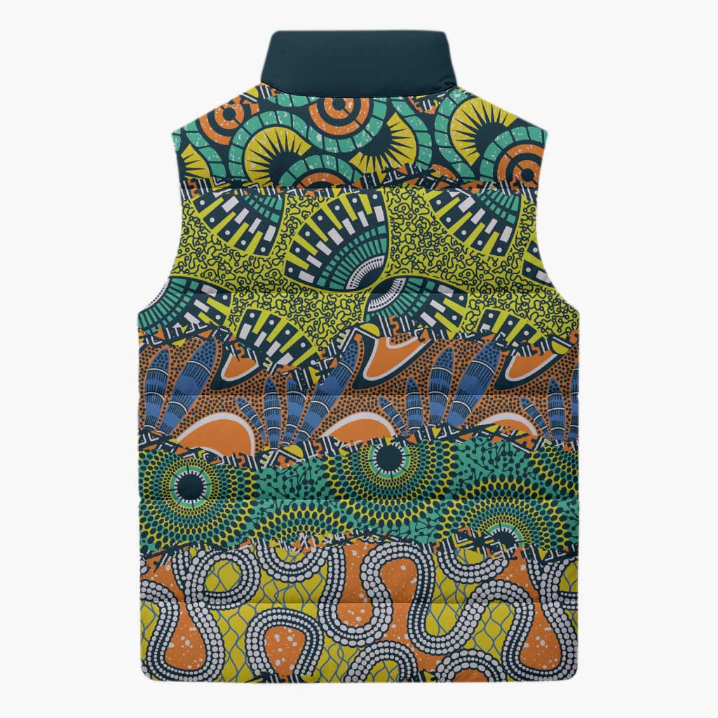 Africa Tribal Mixed Pattern Sleeveless Puffer Jacket
