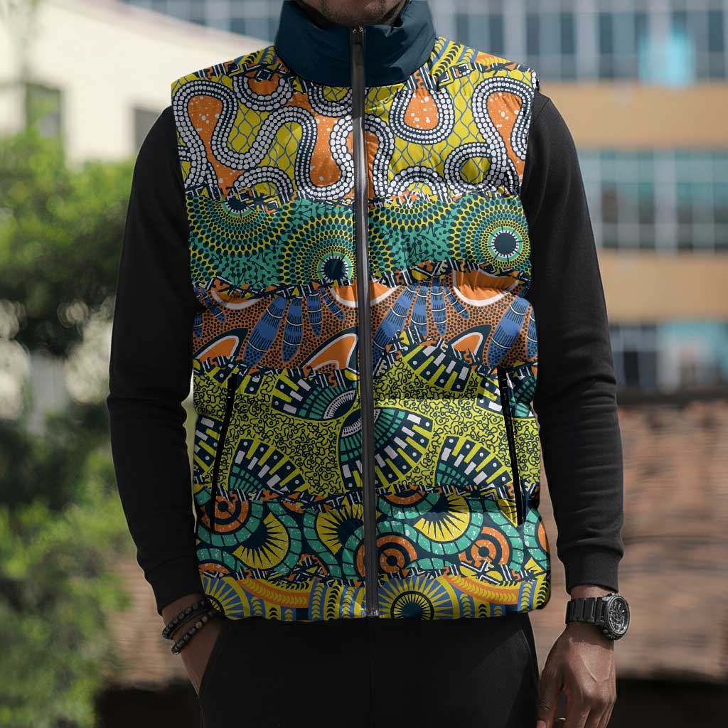 Africa Tribal Mixed Pattern Sleeveless Puffer Jacket