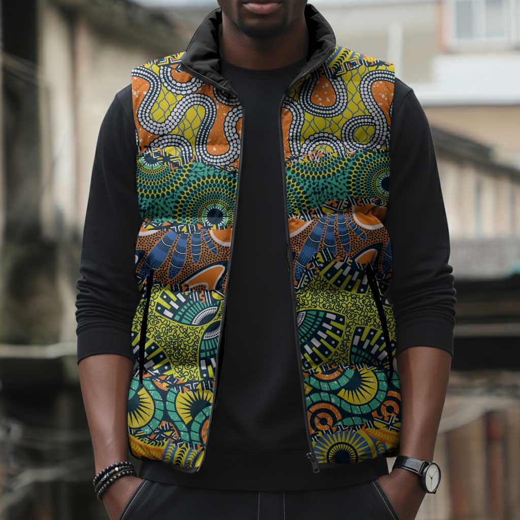 Africa Tribal Mixed Pattern Sleeveless Puffer Jacket
