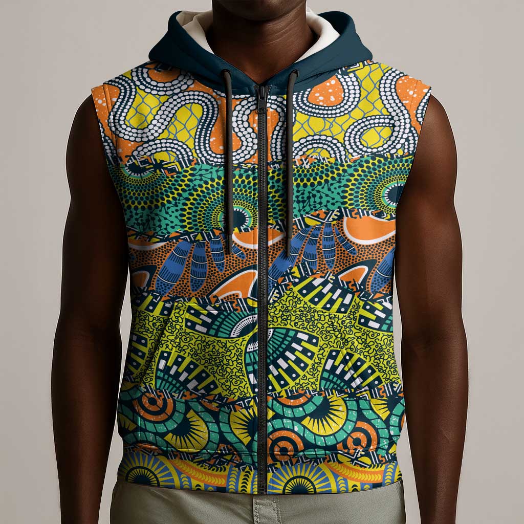 Africa Tribal Mixed Pattern Sleeveless Zip Hoodie - African Pride