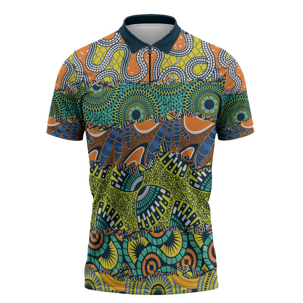 Africa Tribal Mixed Pattern Zipper Polo Shirt