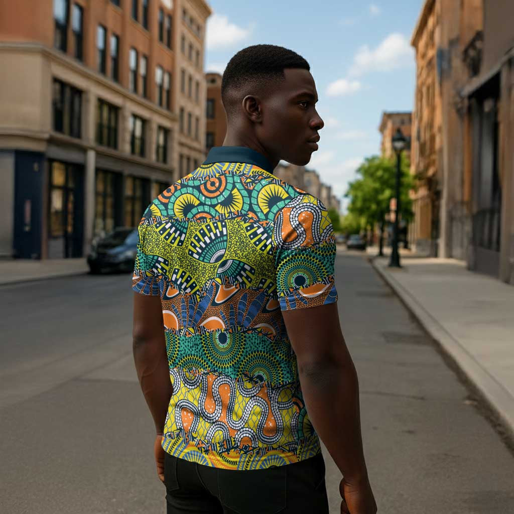 Africa Tribal Mixed Pattern Zipper Polo Shirt