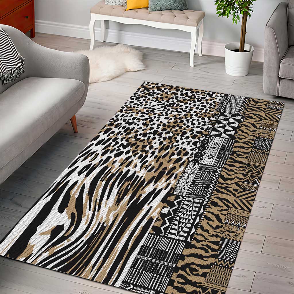 Africa Tribal Pattern Mixed Leopard Skin Area Rug - African Pride