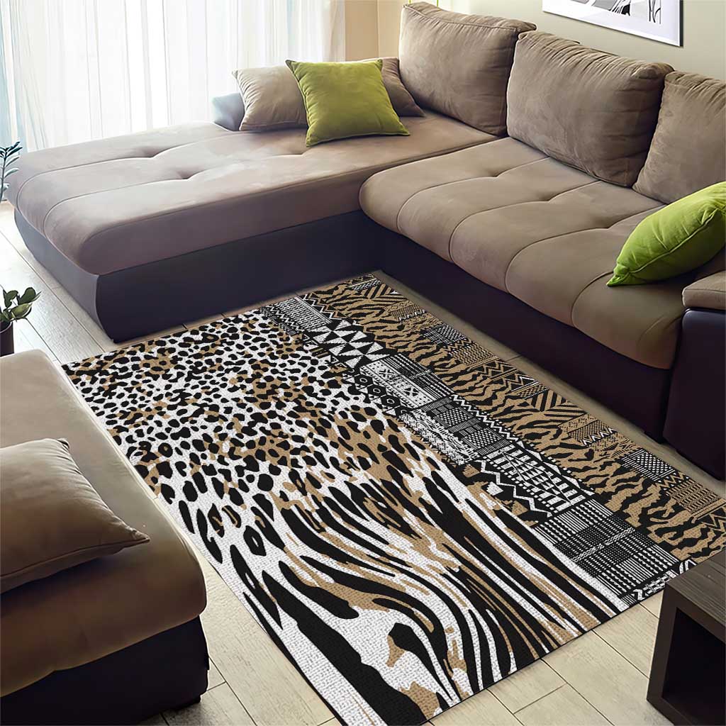 Africa Tribal Pattern Mixed Leopard Skin Area Rug - African Pride