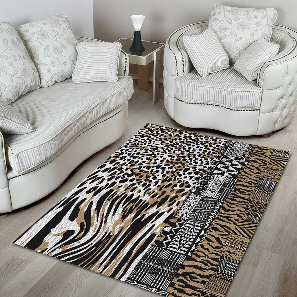Africa Tribal Pattern Mixed Leopard Skin Area Rug - African Pride