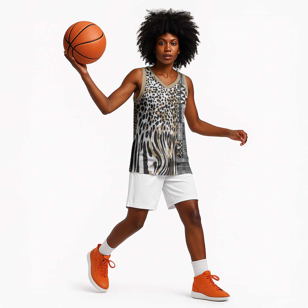 Africa Tribal Pattern Mixed Leopard Skin Basketball Jersey LT9