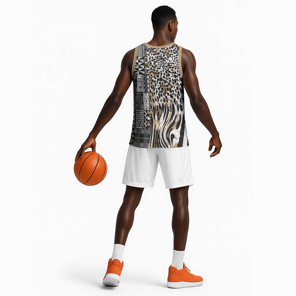 Africa Tribal Pattern Mixed Leopard Skin Basketball Jersey LT9