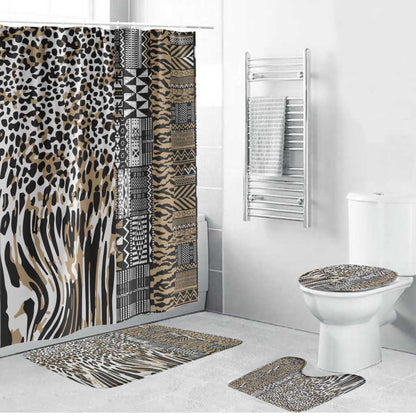 Africa Tribal Pattern Mixed Leopard Skin Bathroom Set