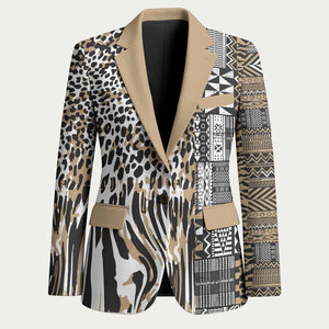 Africa Tribal Pattern Mixed Leopard Skin Blazer